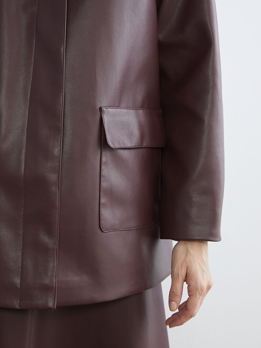 Shirt Collar Women's Leather Look Jacket-2