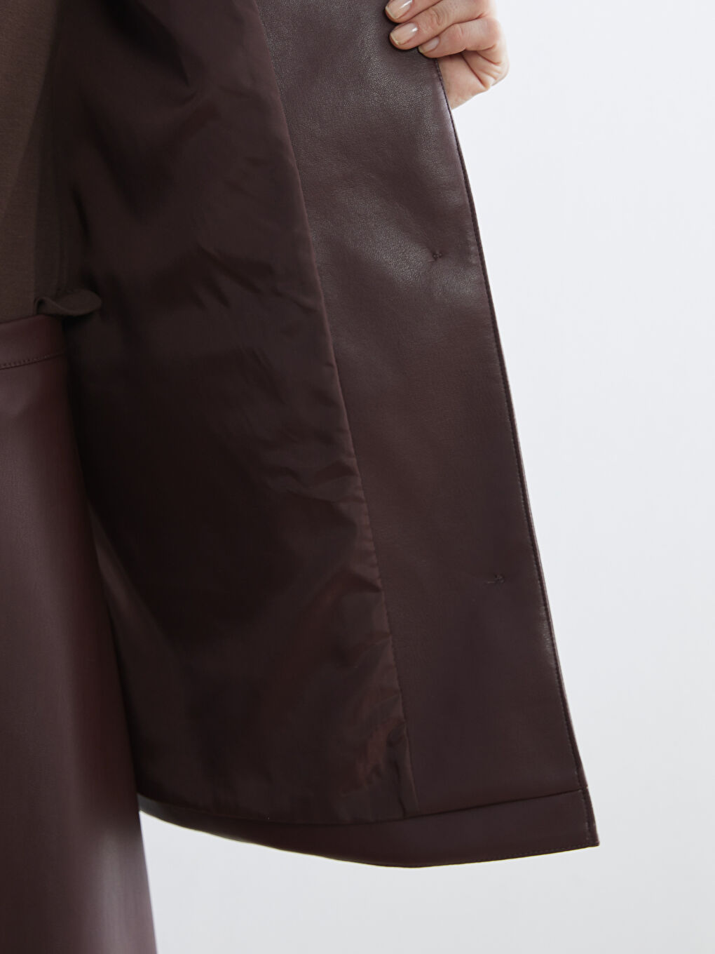 Shirt Collar Women's Leather Look Jacket-3