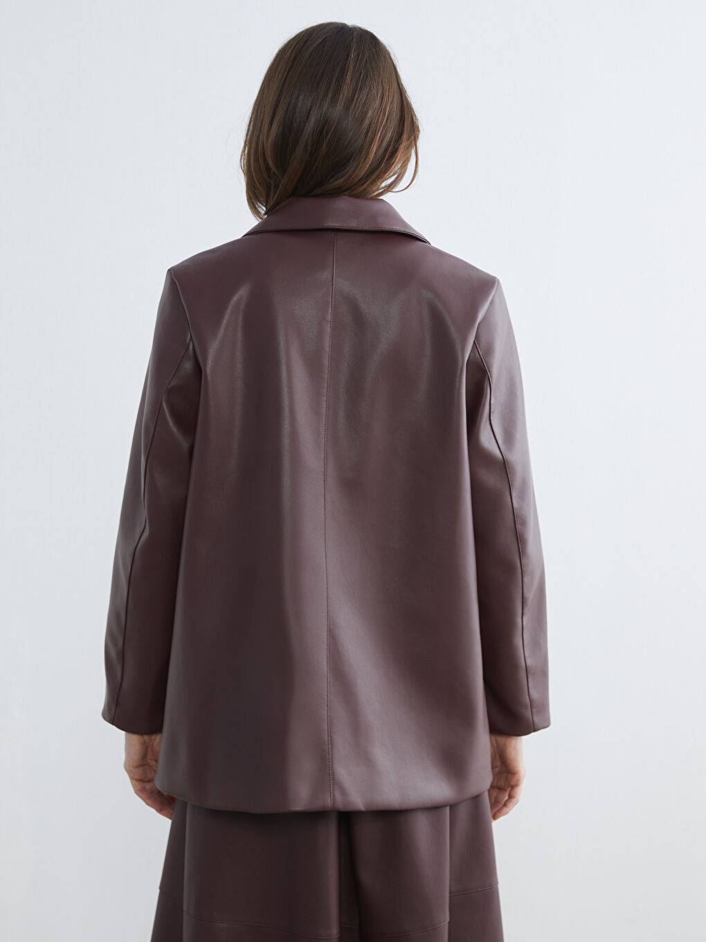 Shirt Collar Women's Leather Look Jacket-4