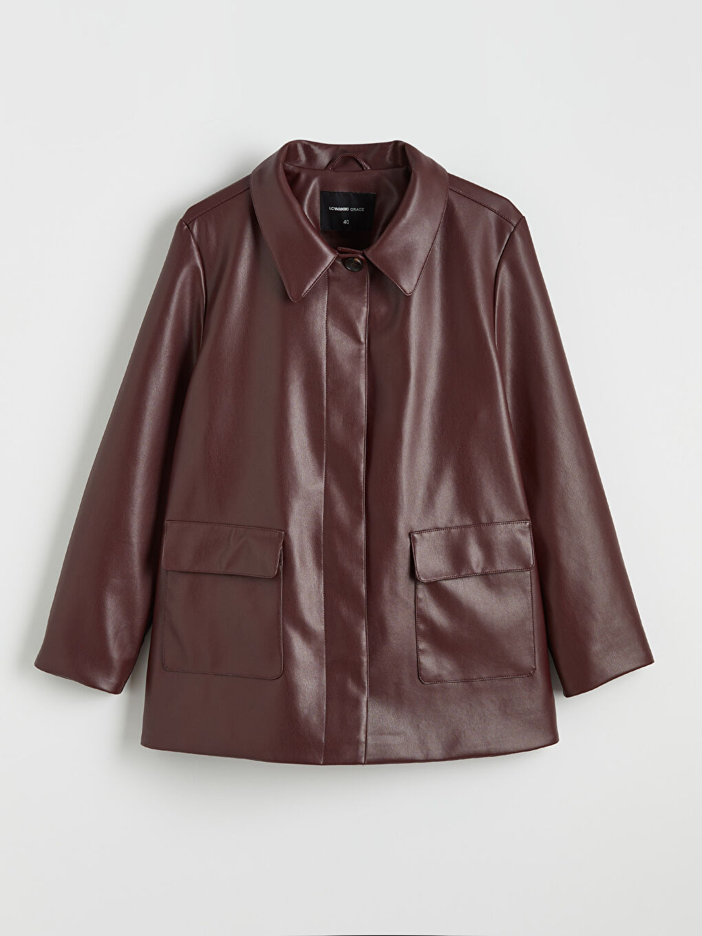 Shirt Collar Women's Leather Look Jacket-5