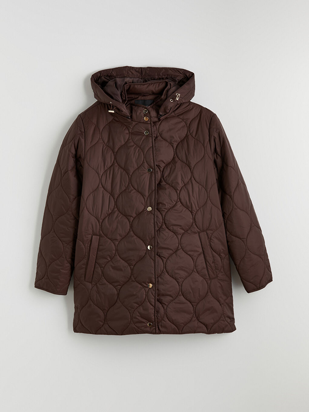 Kahverengi Kapüşonlu Kapitone Kadın Şişme Mont-7