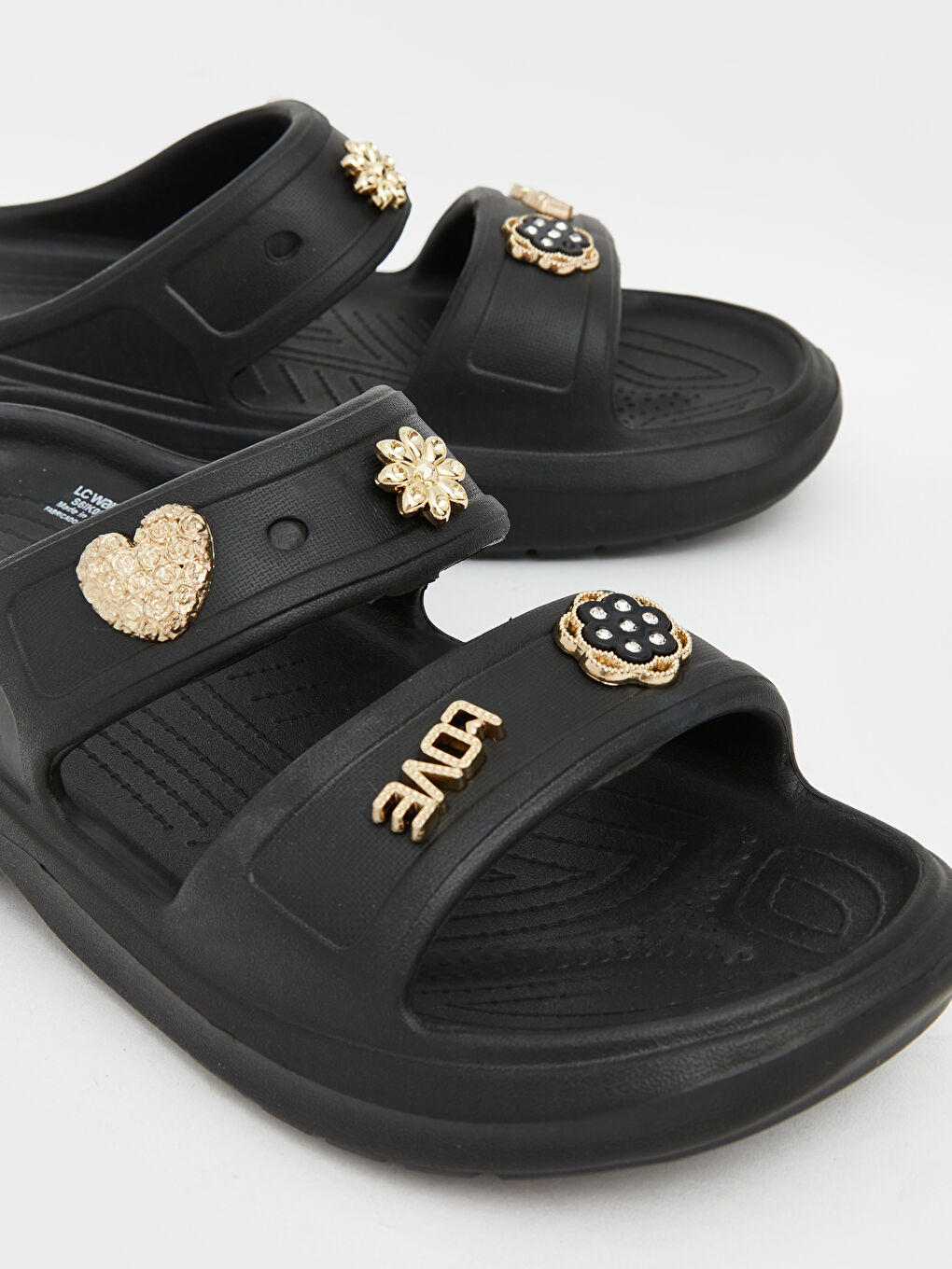 Siyah Çift Bantlı Aksesuarlı Kadın Terlik	-2