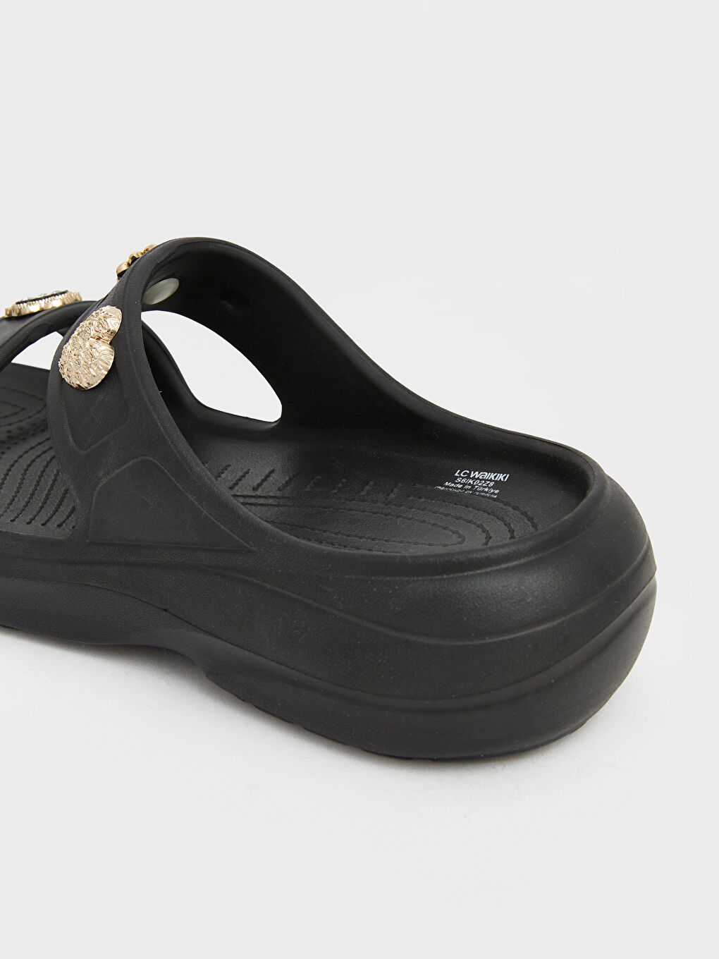 Siyah Çift Bantlı Aksesuarlı Kadın Terlik	-4