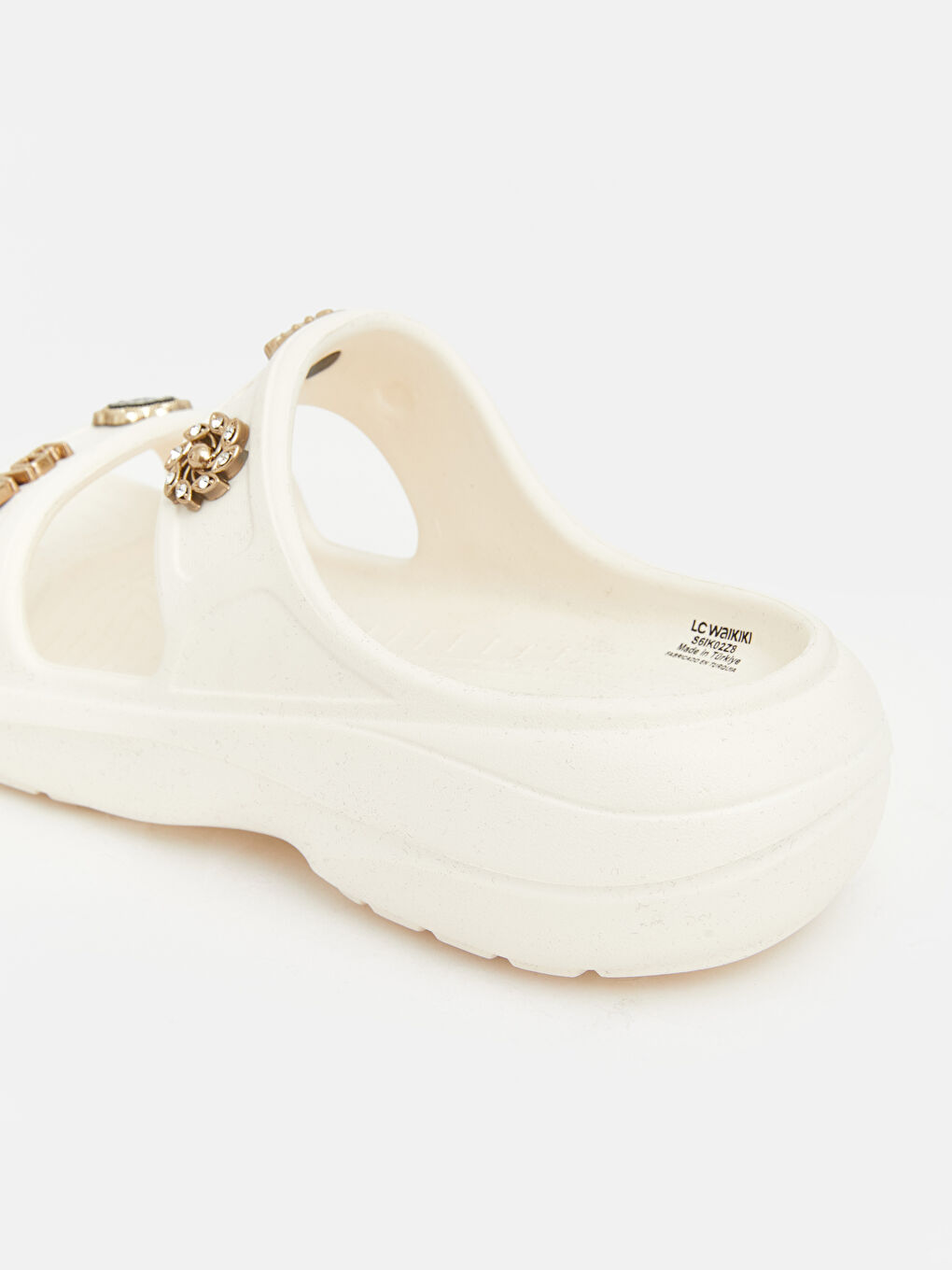 Bej Çift Bantlı Aksesuarlı Kadın Terlik	-4