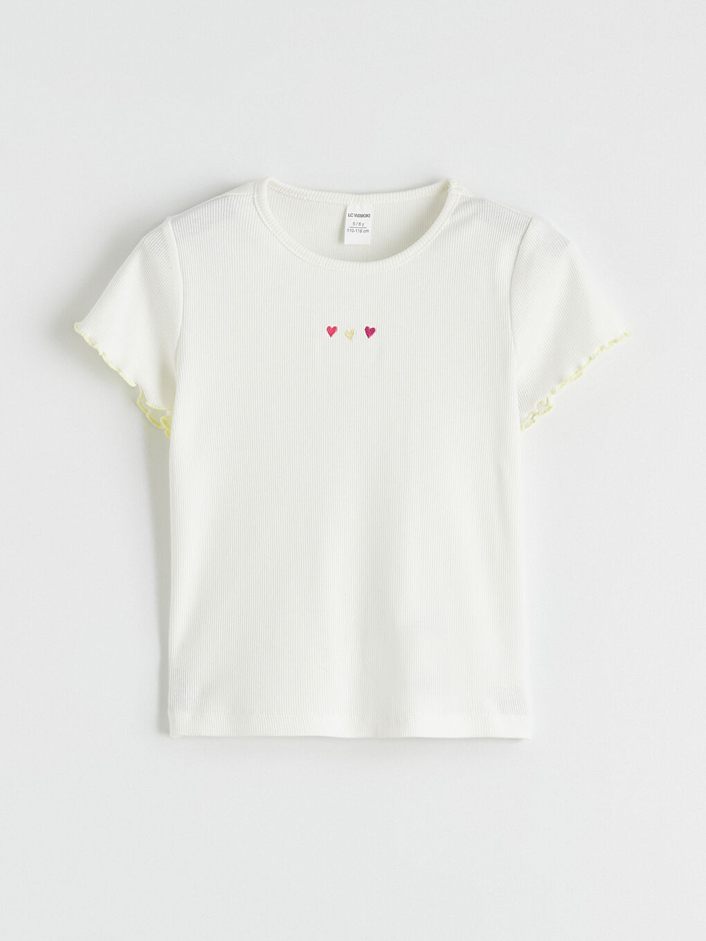 Crew Neck T-shirt for Girls with Heart Embroidery