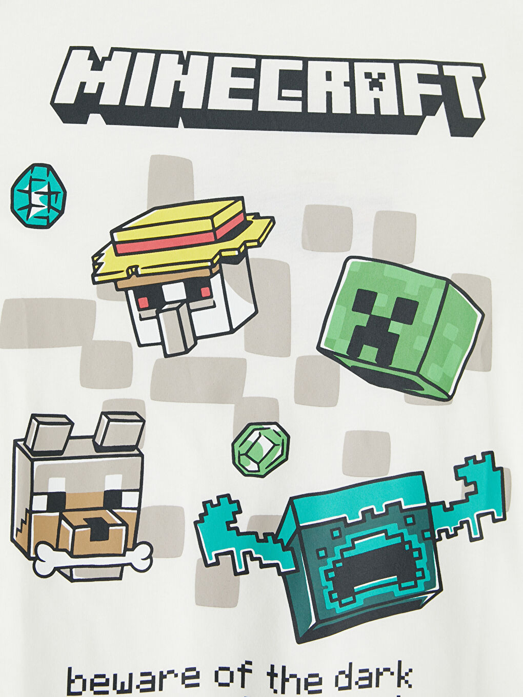 Ekru Bisiklet Yaka Minecraft Baskılı Erkek Çocuk Tişört-2