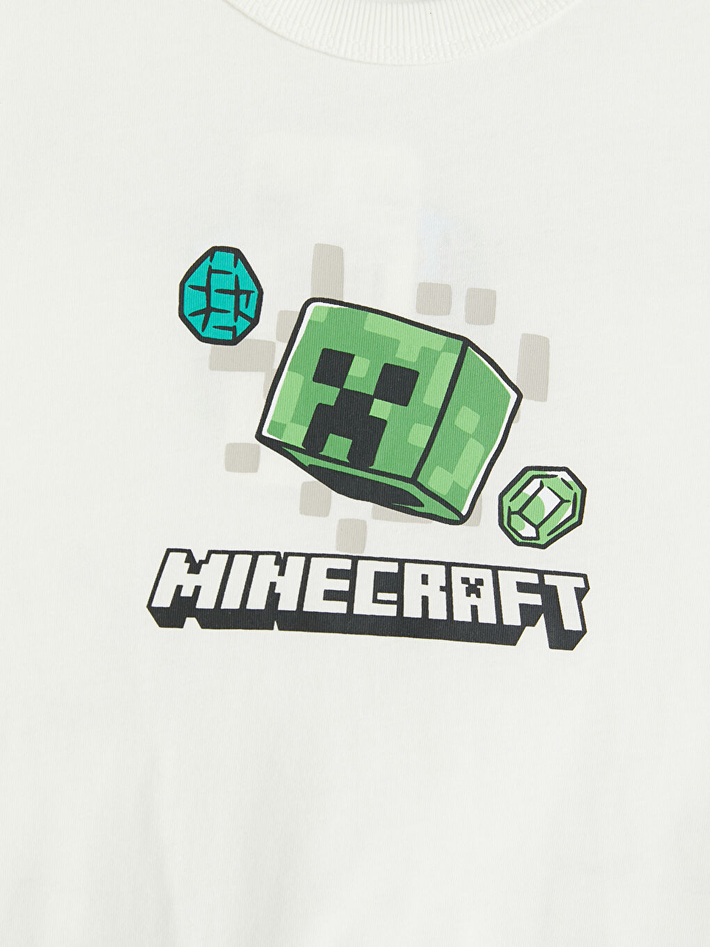 Ekru Bisiklet Yaka Minecraft Baskılı Erkek Çocuk Tişört-3