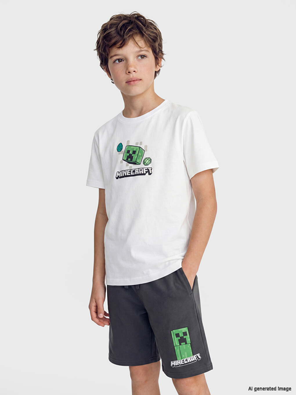 T-shirt me jakë të rrumbullakët Minecraft i stampuar për djem-1