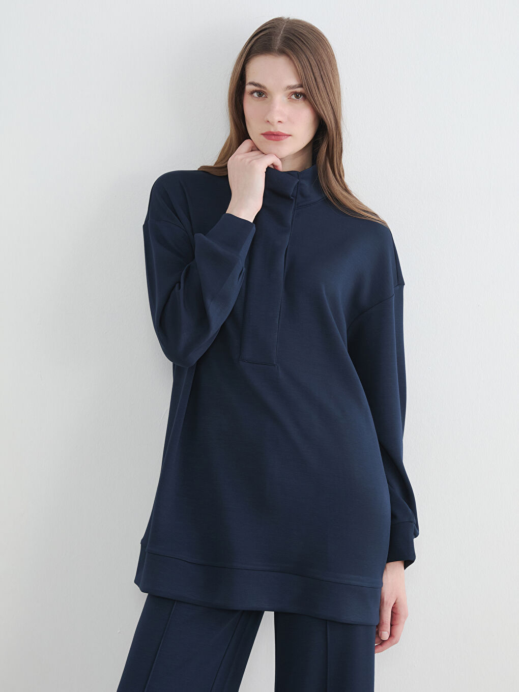 Lacivert Soft Touch Oversize Kadın Sweatshirt Tunik