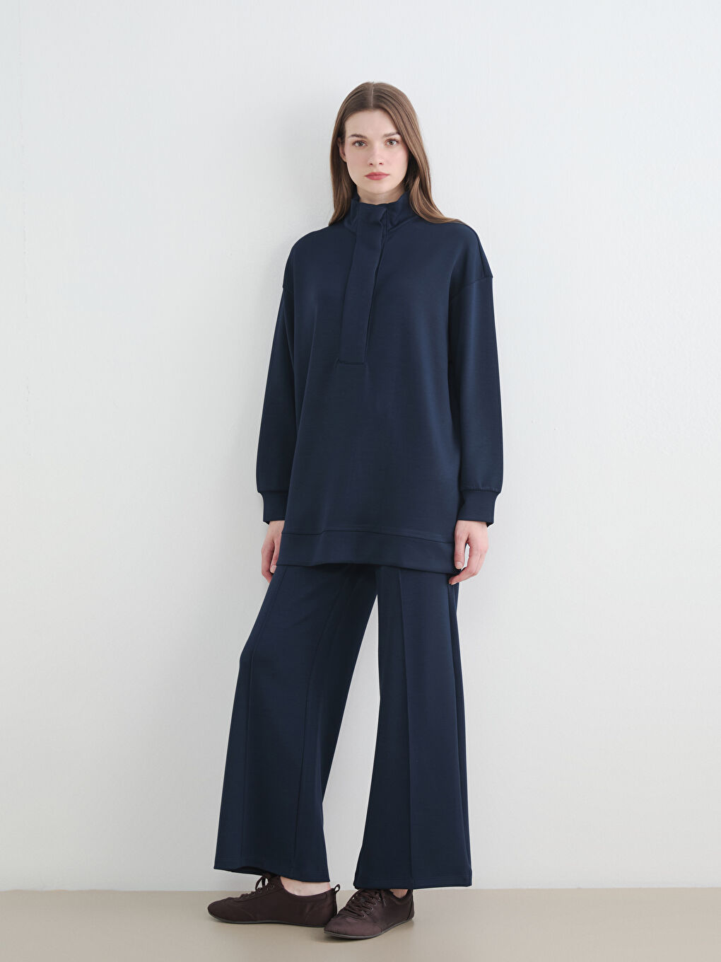 Lacivert Soft Touch Oversize Kadın Sweatshirt Tunik-1