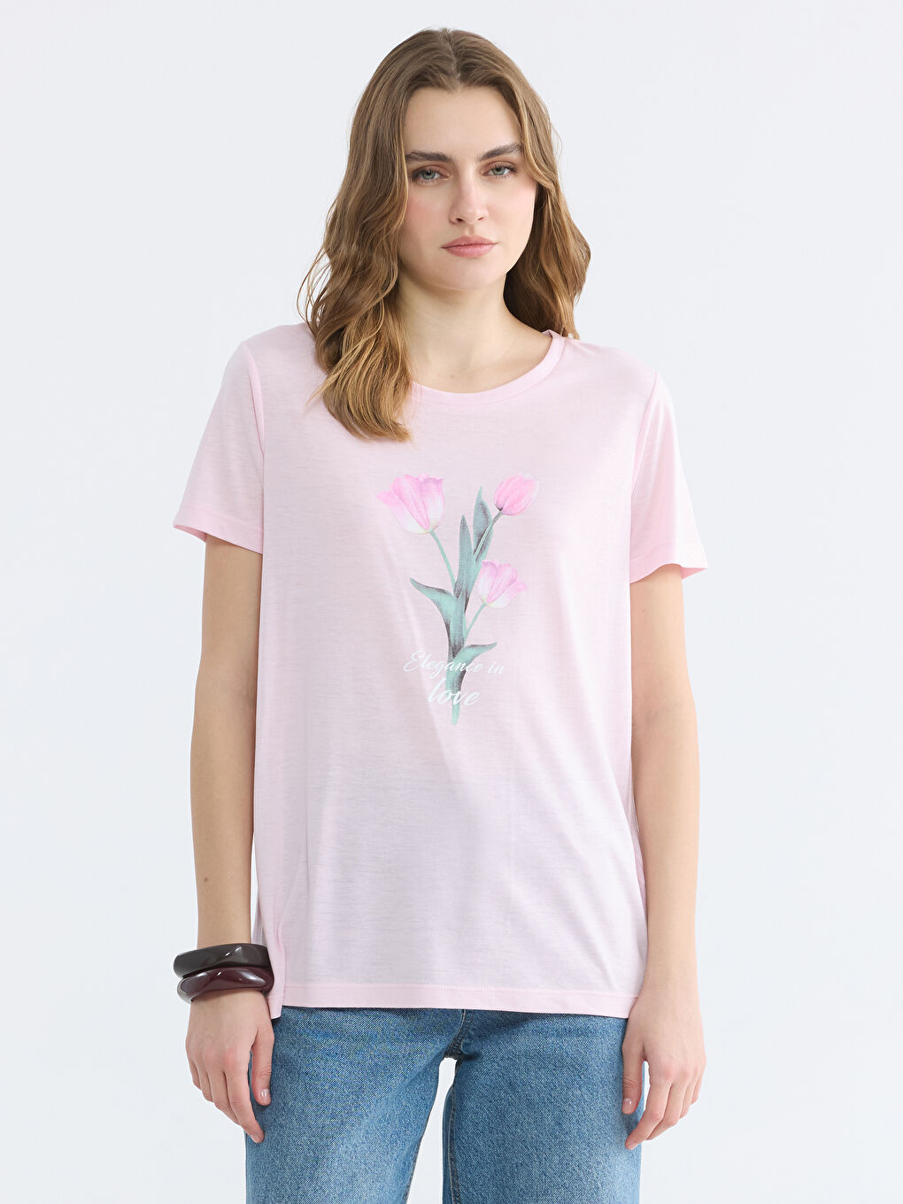 Crew Neck Floral Print Women's T-Shirt-1
