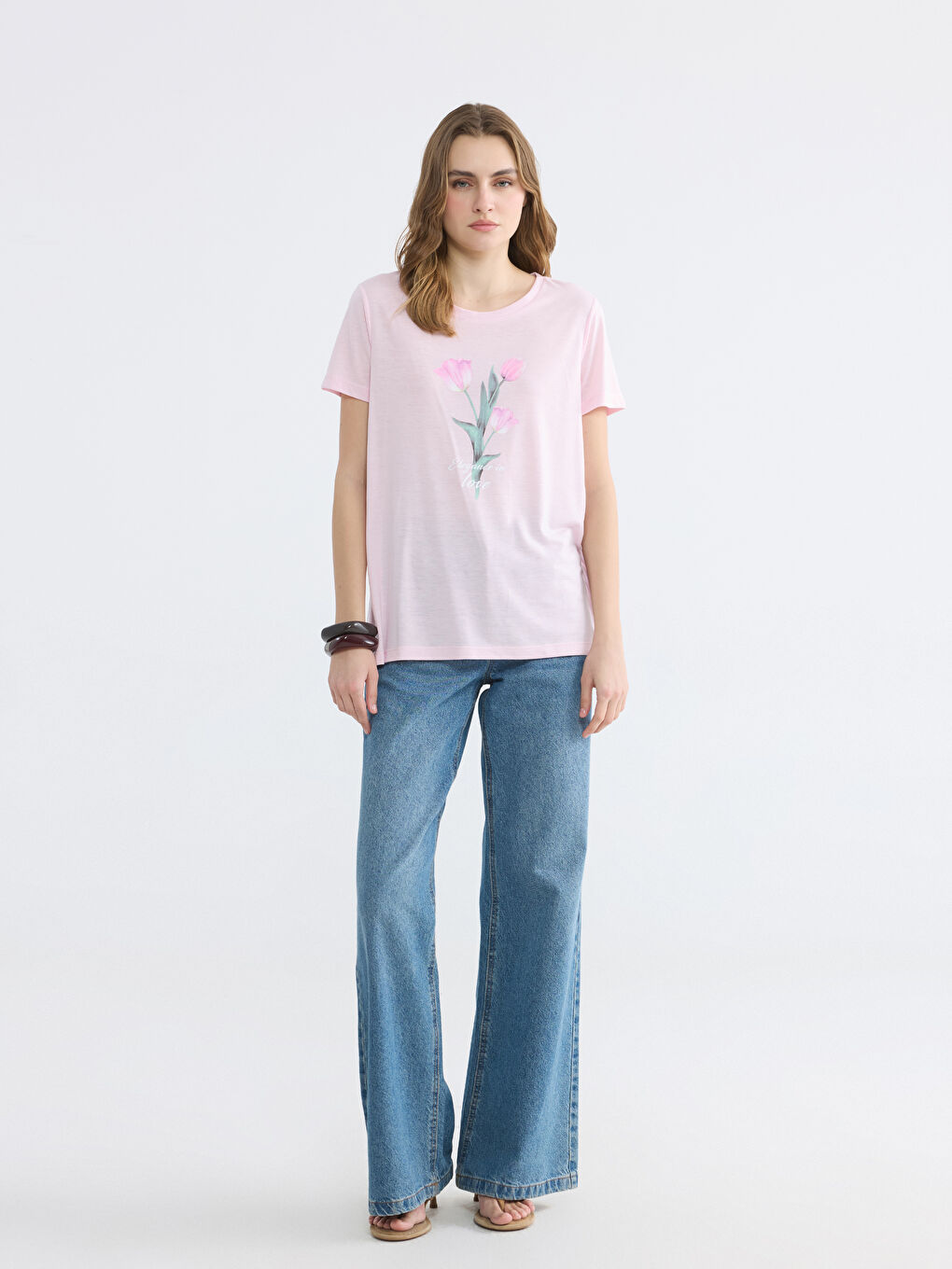 Crew Neck Floral Print Women's T-Shirt-2