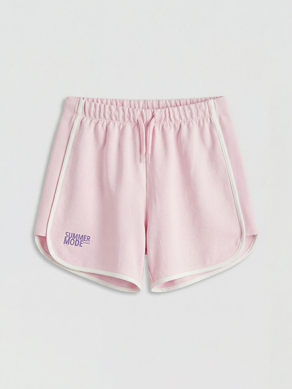 Pembe Yan Şeritli Baskılı Kız Çocuk Şort