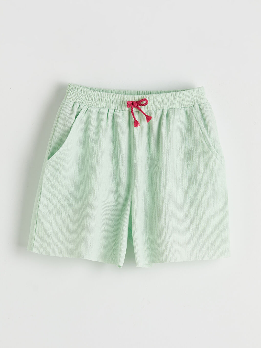 Yeşil Beli Lastikli Kız Çocuk Dokulu Şort
