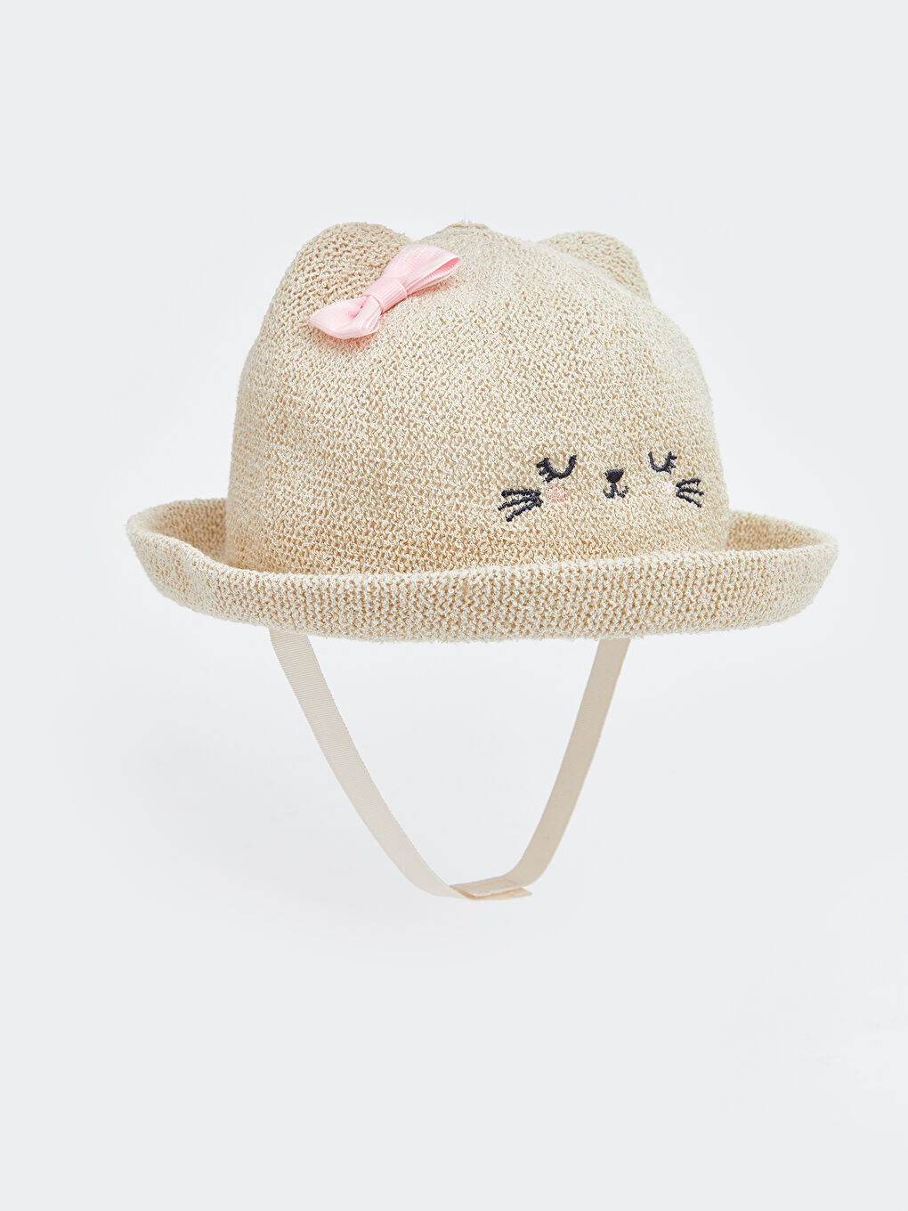 Bej Hayvan Figürlü Kız Bebek Fötr Şapka-1