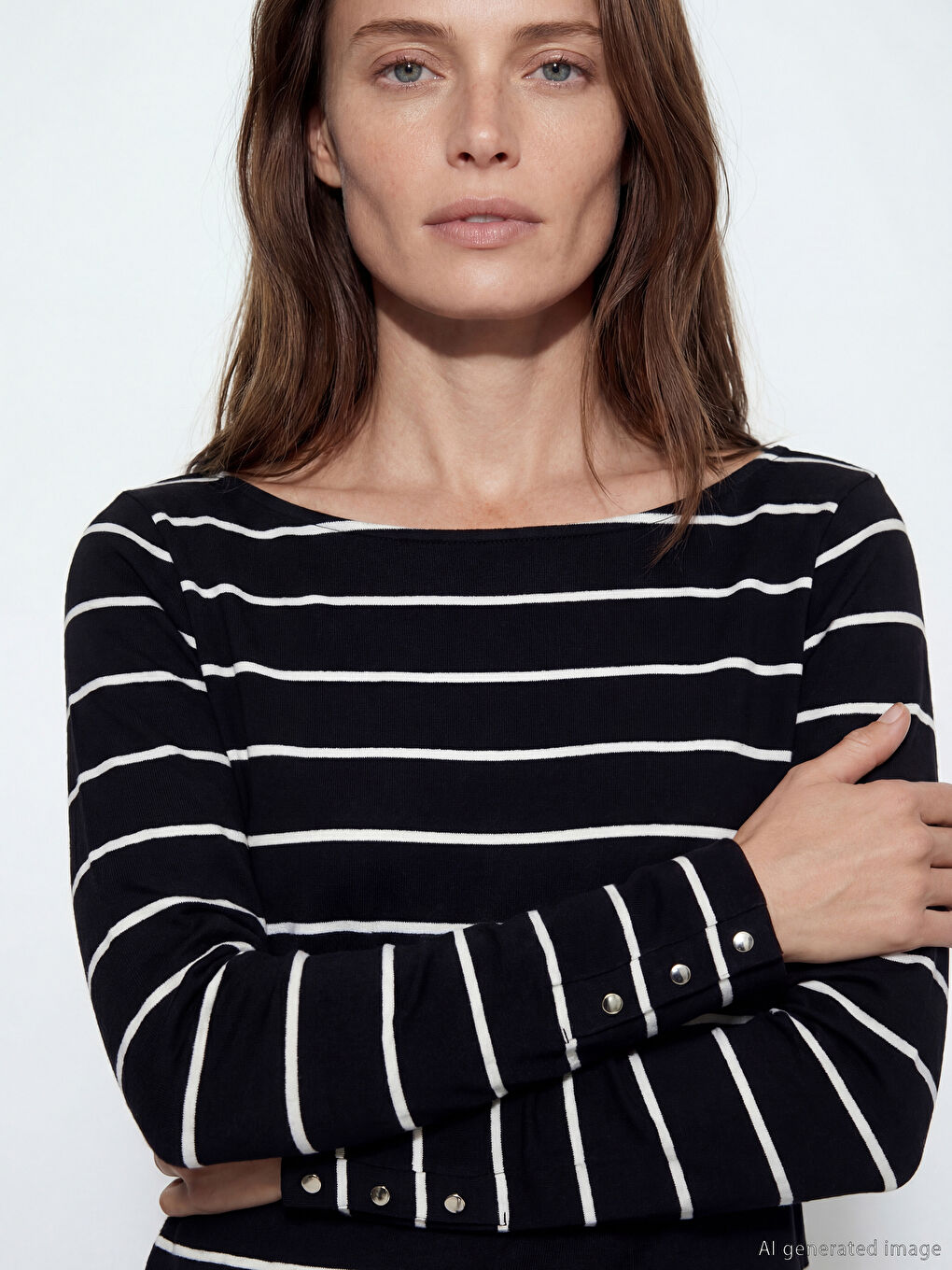 Slash Neck Striped Women's T-Shirt-2