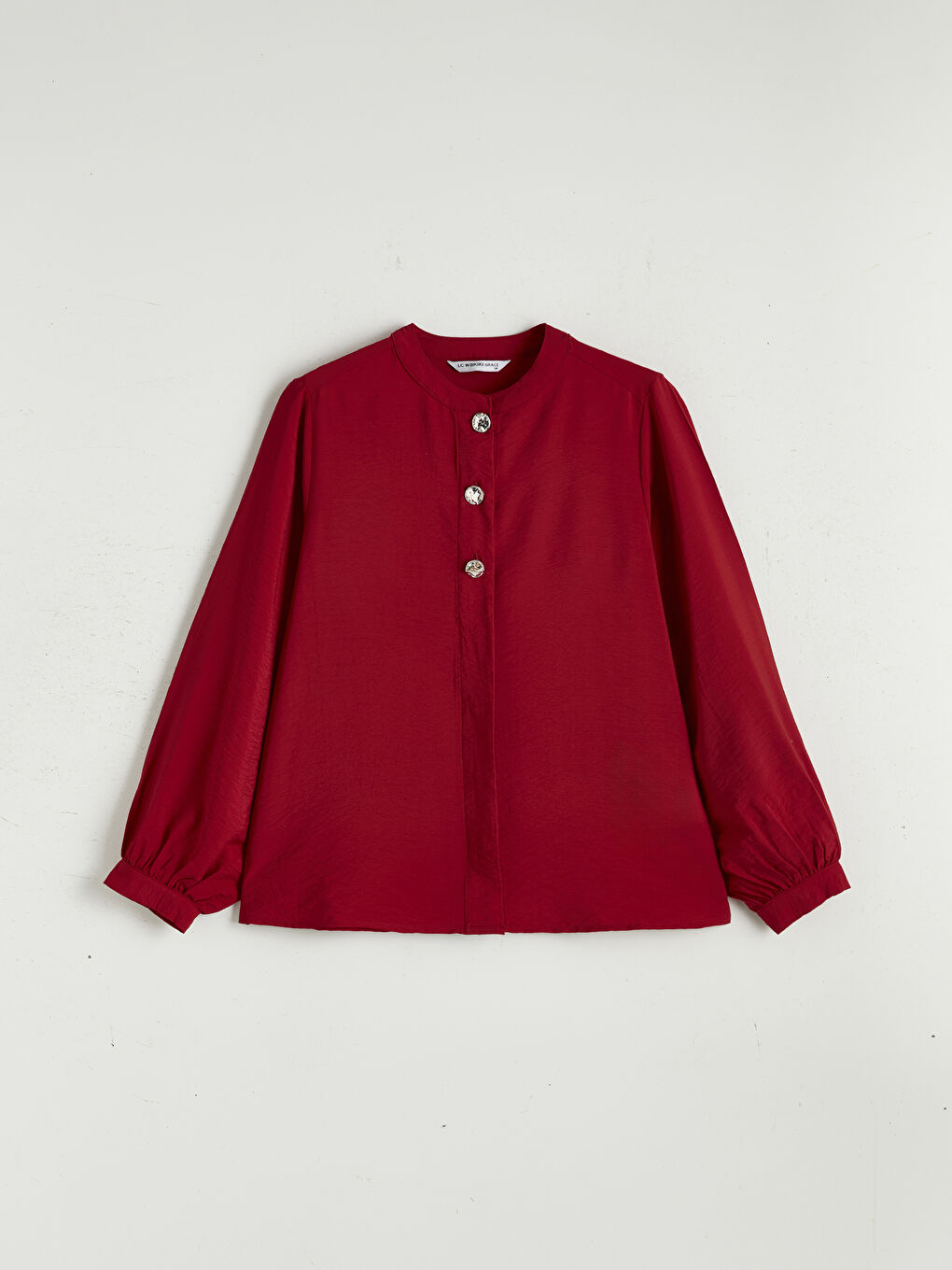 Kırmızı Hakim Yaka Dokulu Kadın Gömlek-4