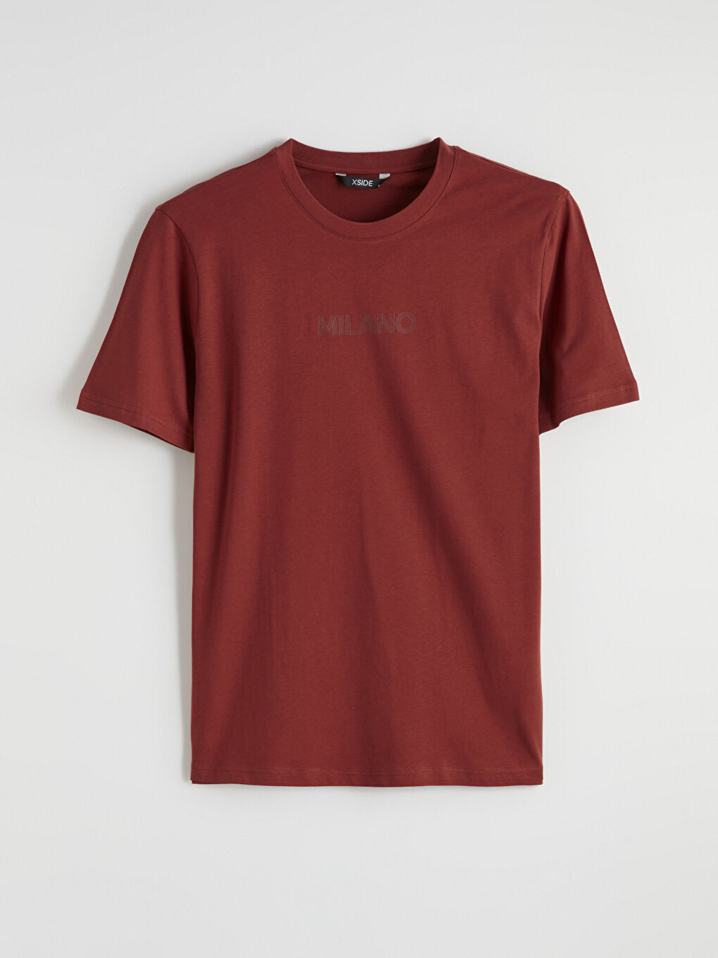 Bordo Bisiklet Yaka Baskılı Penye Erkek Tişört-4