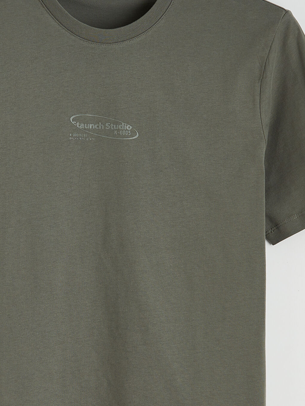 Haki Bisiklet Yaka Baskılı Penye Erkek Tişört-5