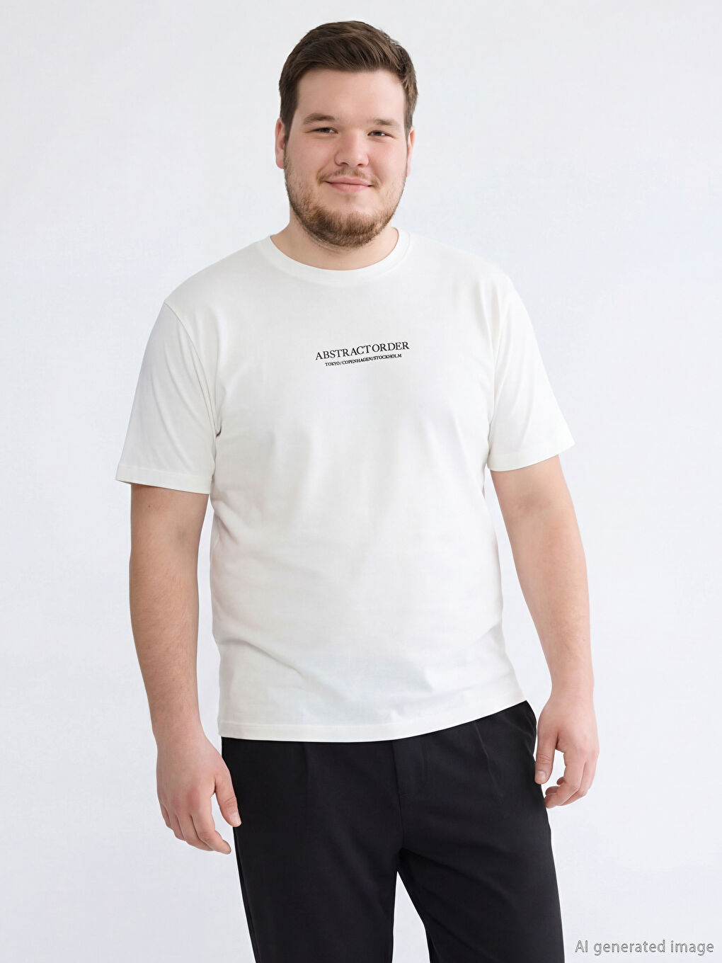 Ekru Bisiklet Yaka Baskılı Penye Erkek Tişört-1