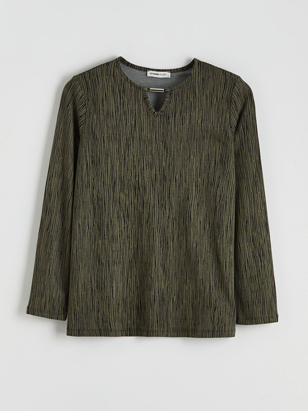 Yeşil Bisiklet Yaka Desenli Bluz-3