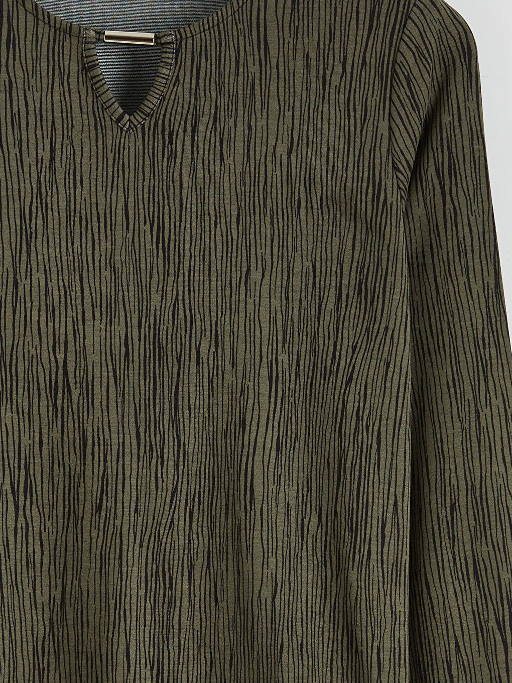 Yeşil Bisiklet Yaka Desenli Bluz-4