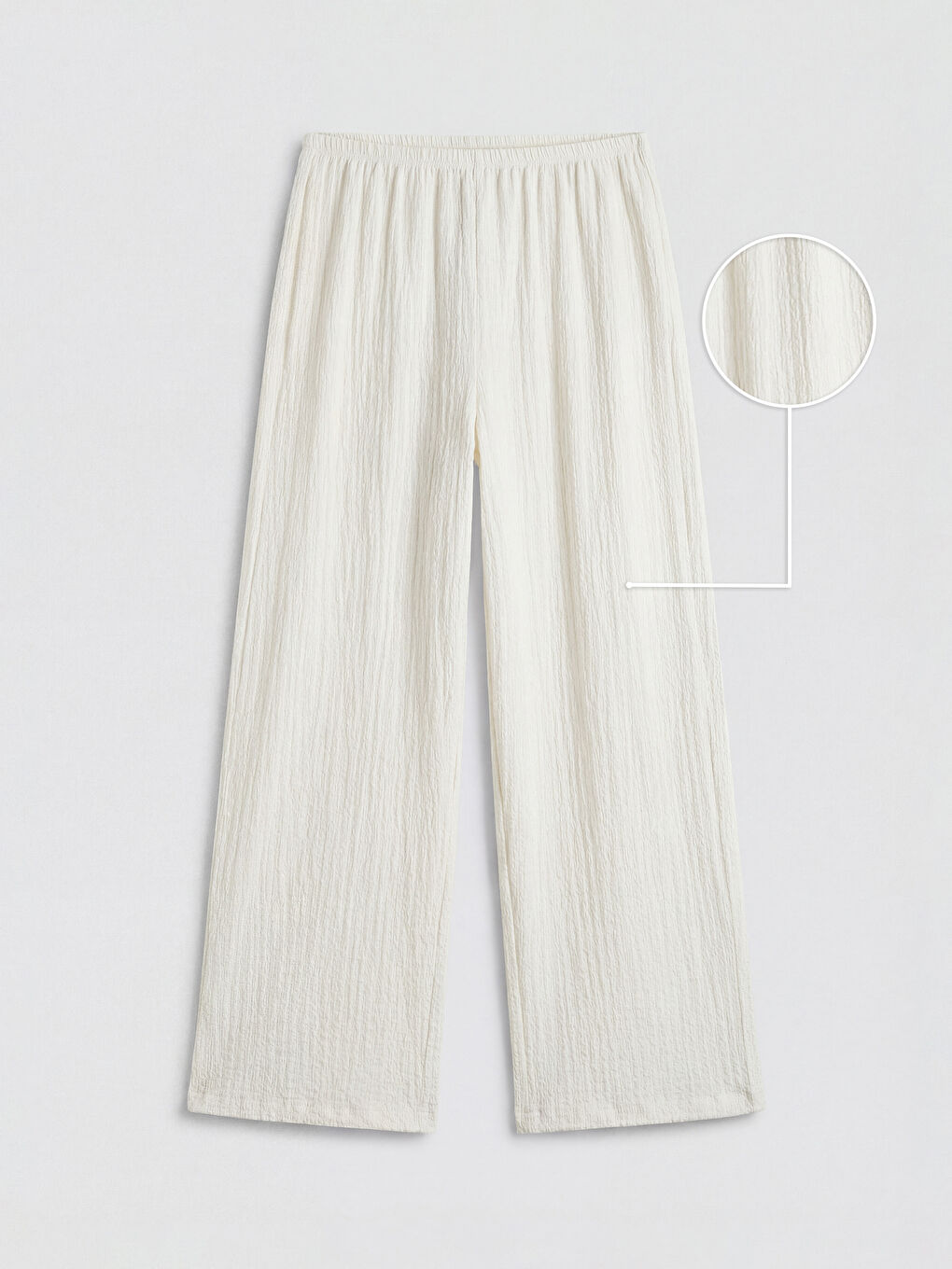 Bej Beli Lastikli Dokulu Kadın Pantolon-4