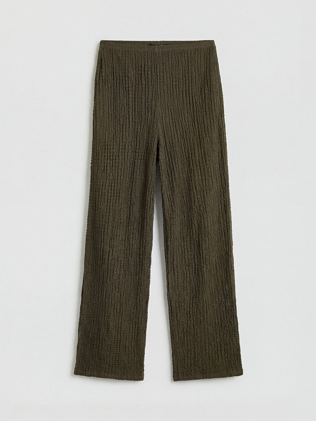 Haki Beli Lastikli Dokulu Kadın Pantolon