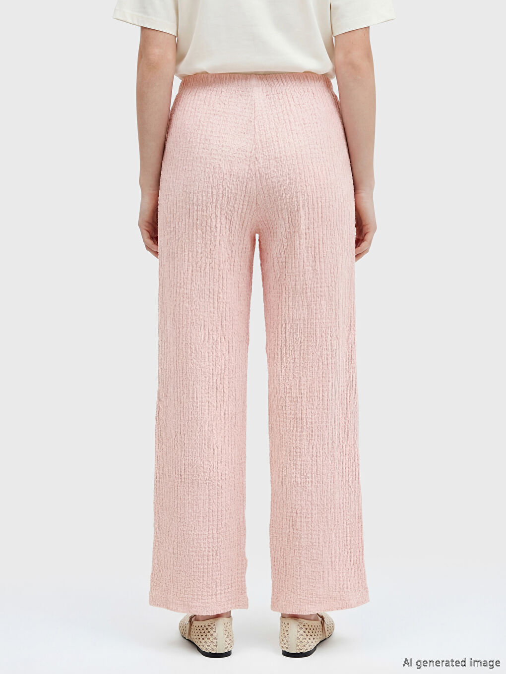 Pembe Beli Lastikli Dokulu Kadın Pantolon-3