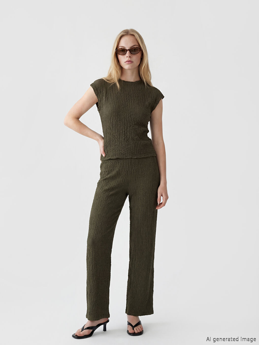 Elastic Waist Textured Women's Trousers