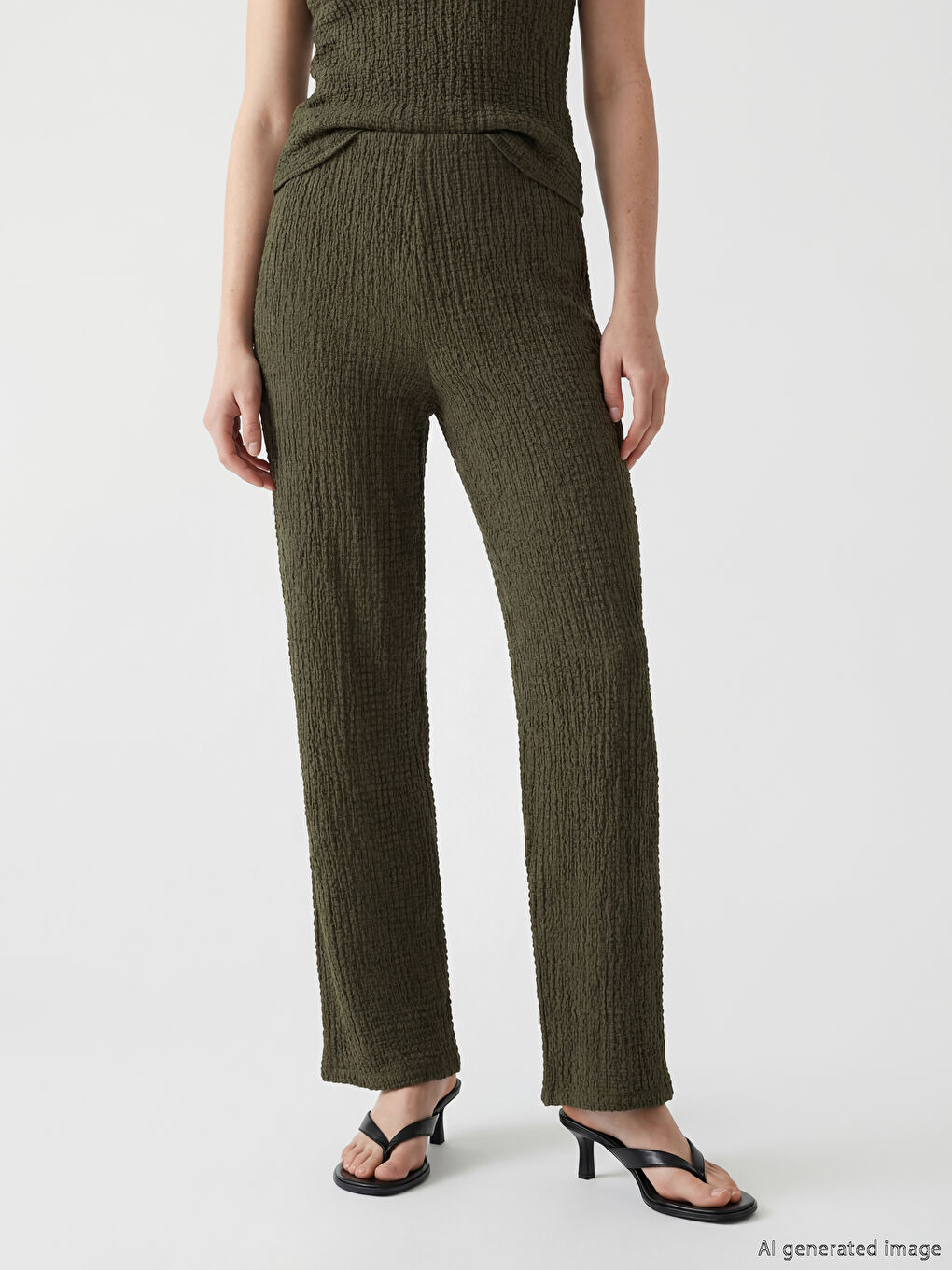 Elastic Waist Textured Women's Trousers-1