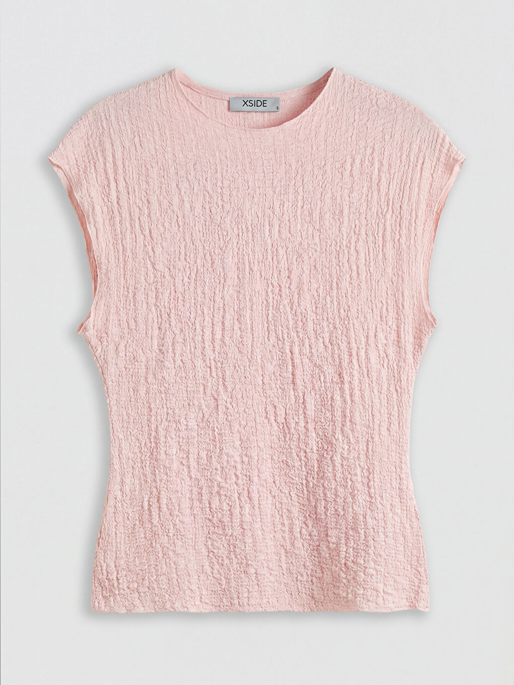 Pembe Bisiklet Yaka Fırfırlı Dokulu Bluz-4