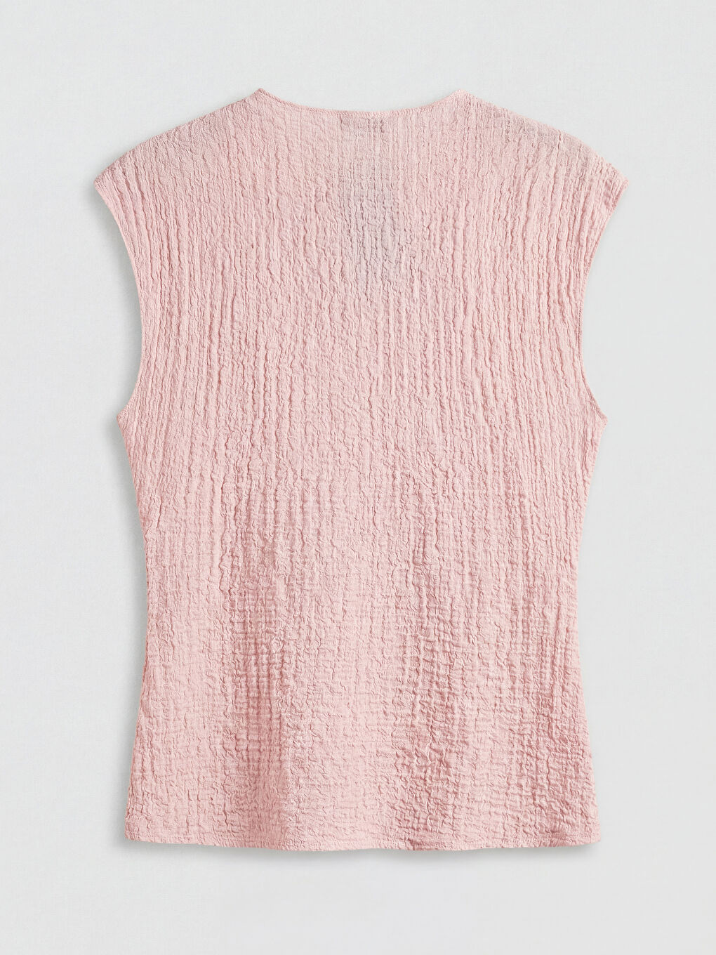 Pembe Bisiklet Yaka Fırfırlı Dokulu Bluz-5