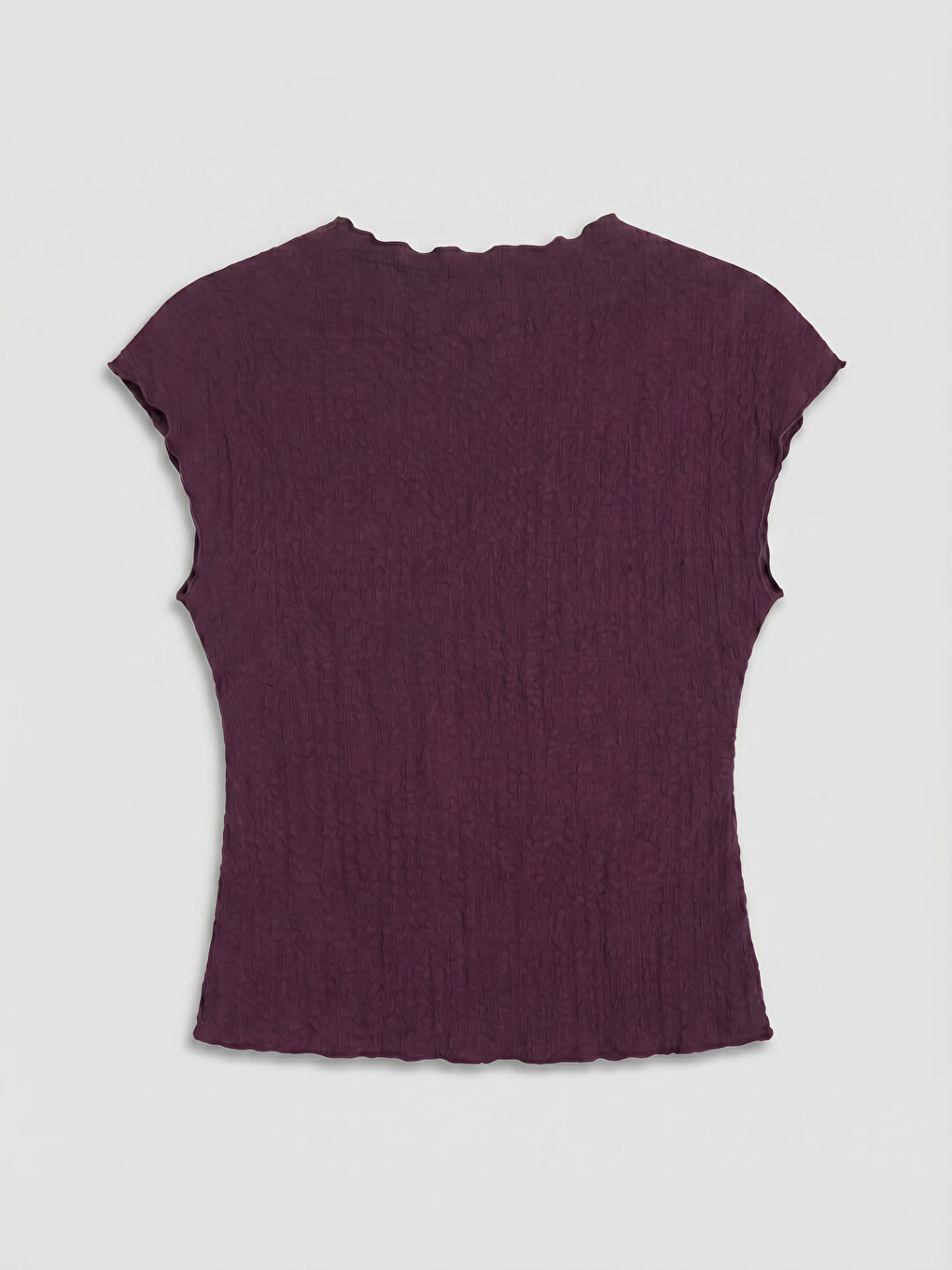Bordo Bisiklet Yaka Fırfırlı Dokulu Bluz-1