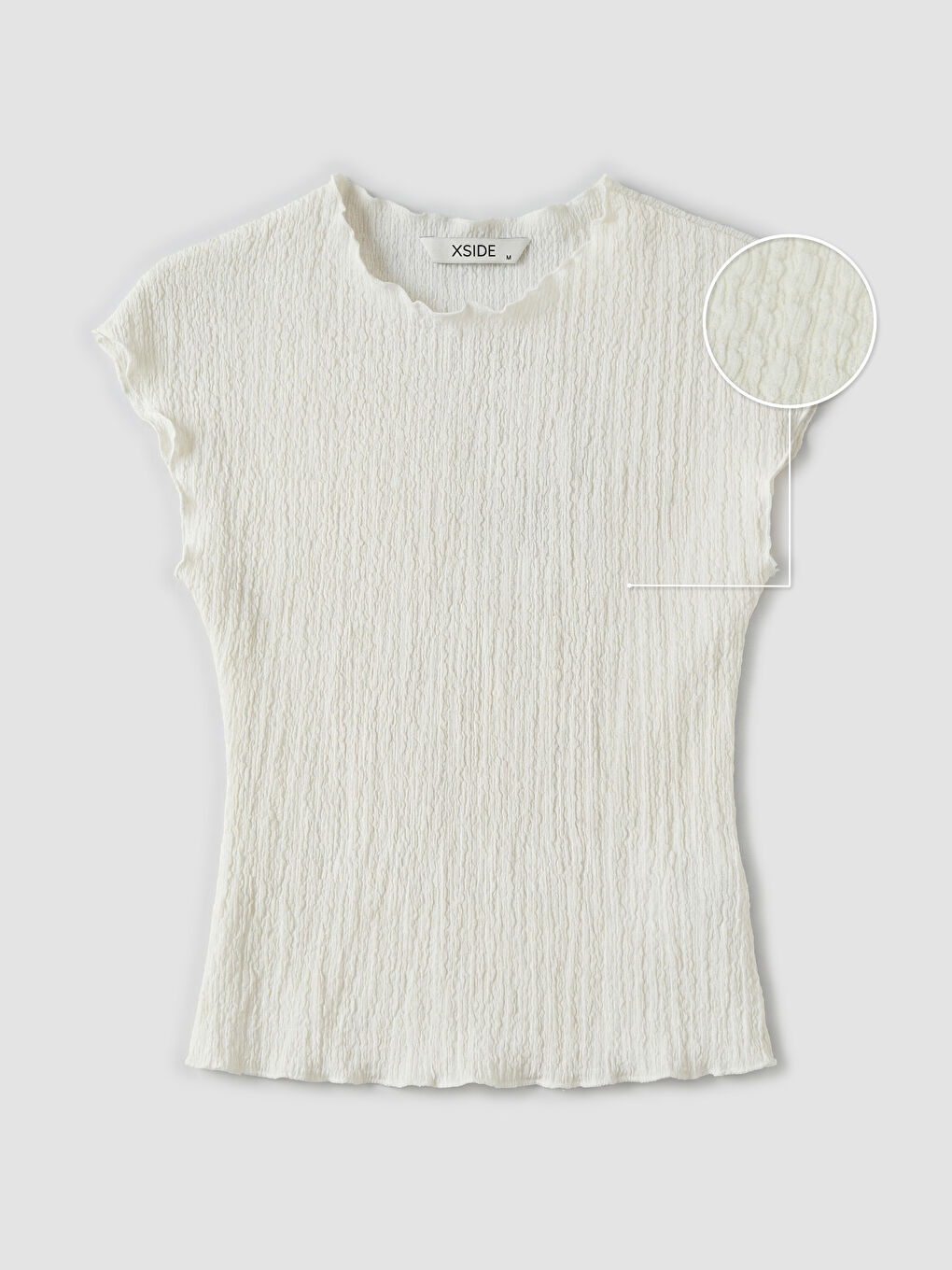 Bej Bisiklet Yaka Fırfırlı Dokulu Bluz