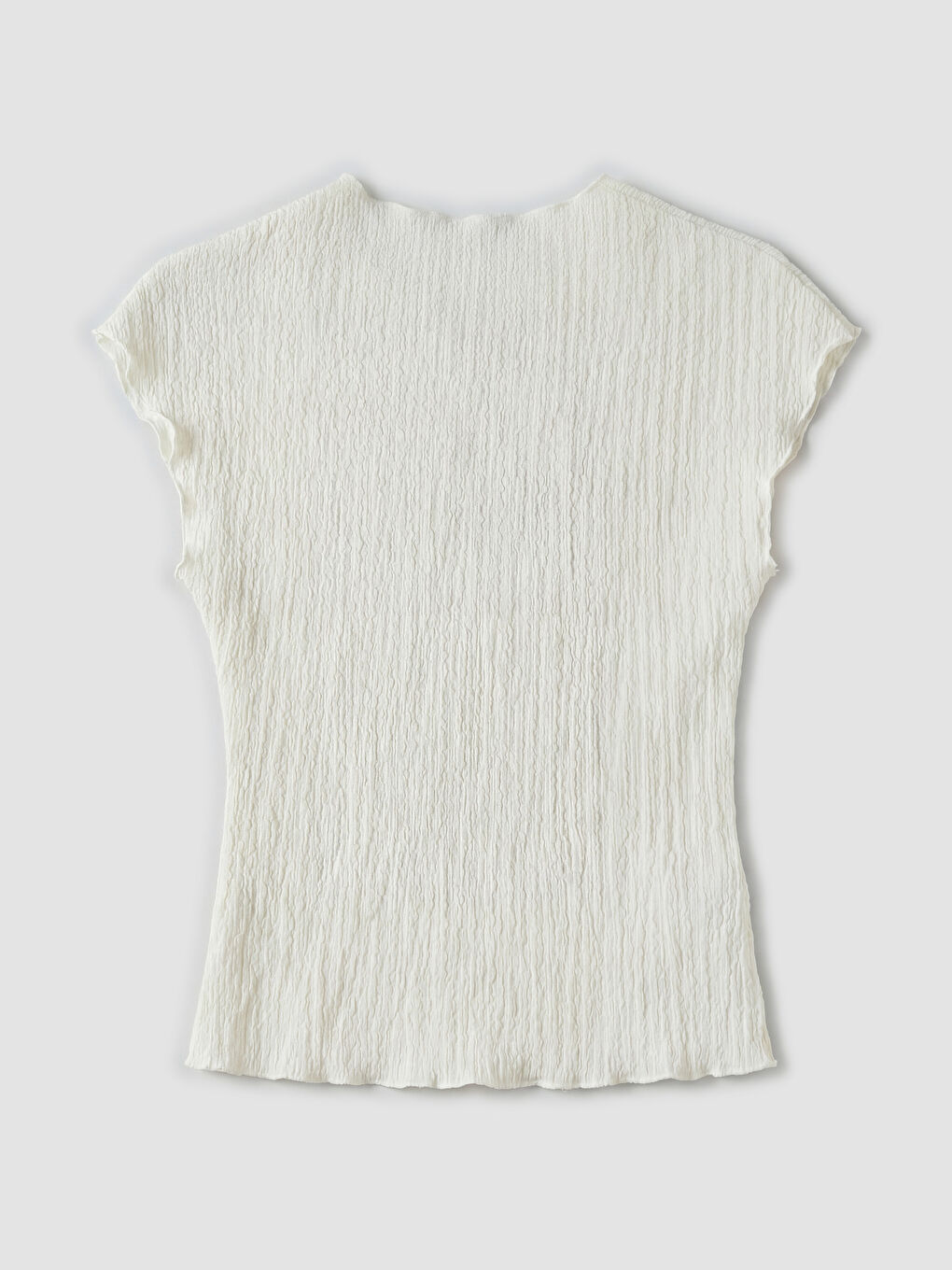 Bej Bisiklet Yaka Fırfırlı Dokulu Bluz-1