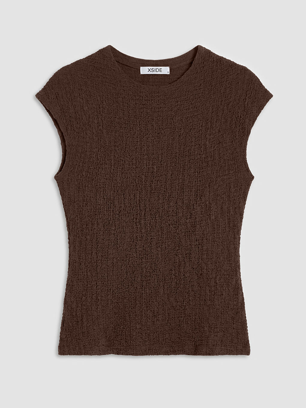 Kahverengi Bisiklet Yaka Fırfırlı Dokulu Bluz-4