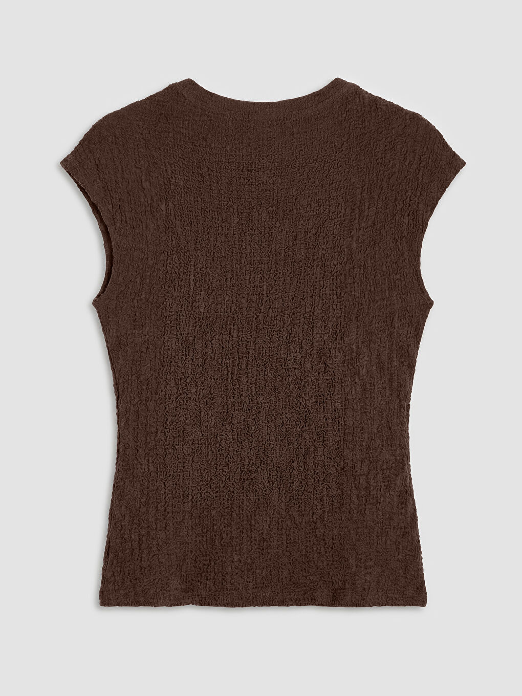 Kahverengi Bisiklet Yaka Fırfırlı Dokulu Bluz-5