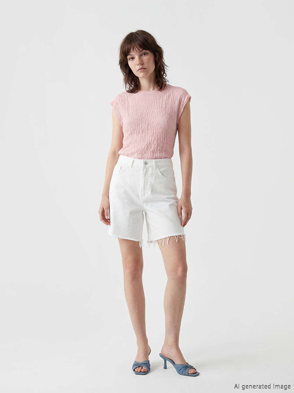 Pembe Bisiklet Yaka Fırfırlı Dokulu Bluz-1