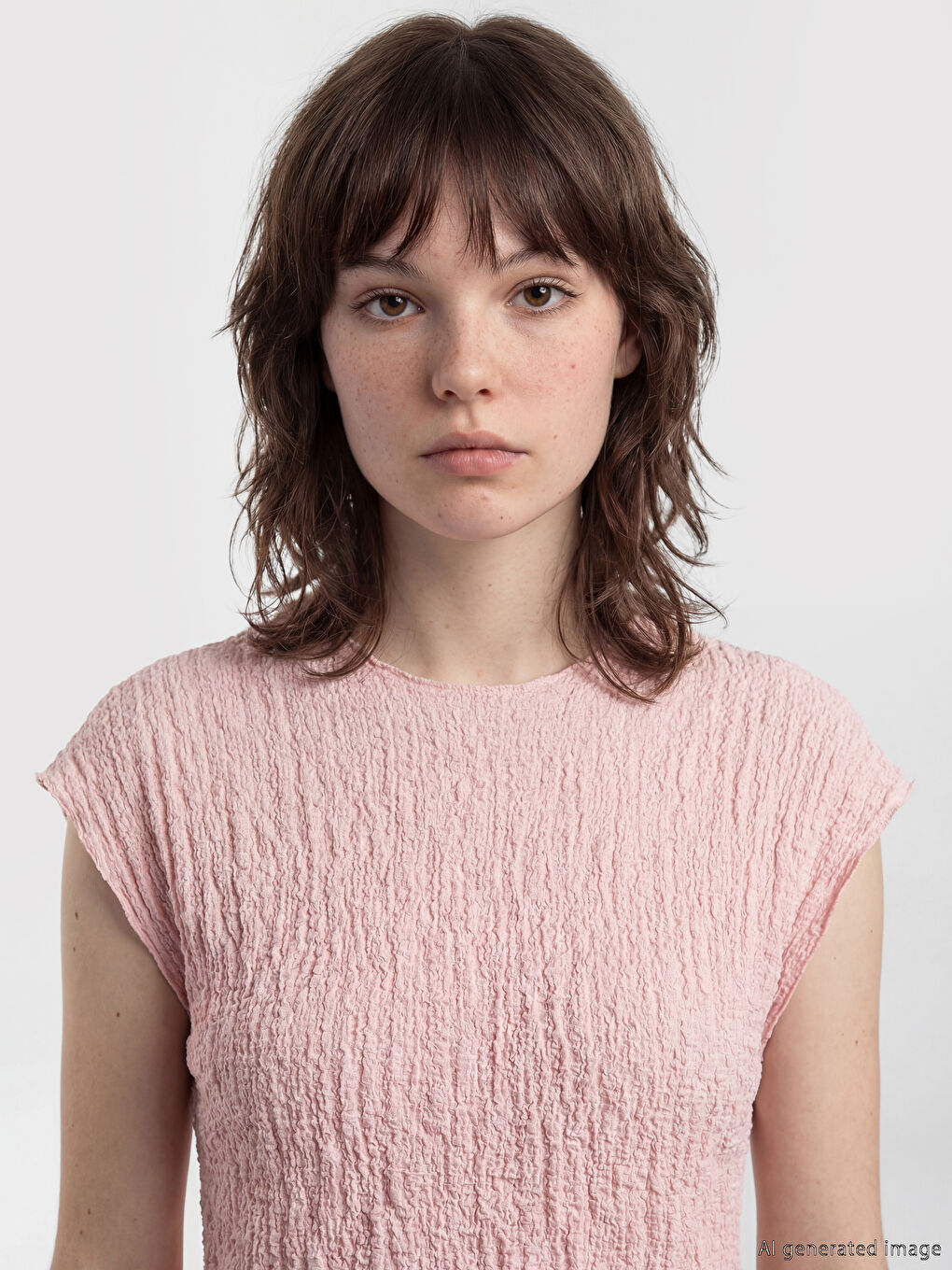 Pembe Bisiklet Yaka Fırfırlı Dokulu Bluz-2