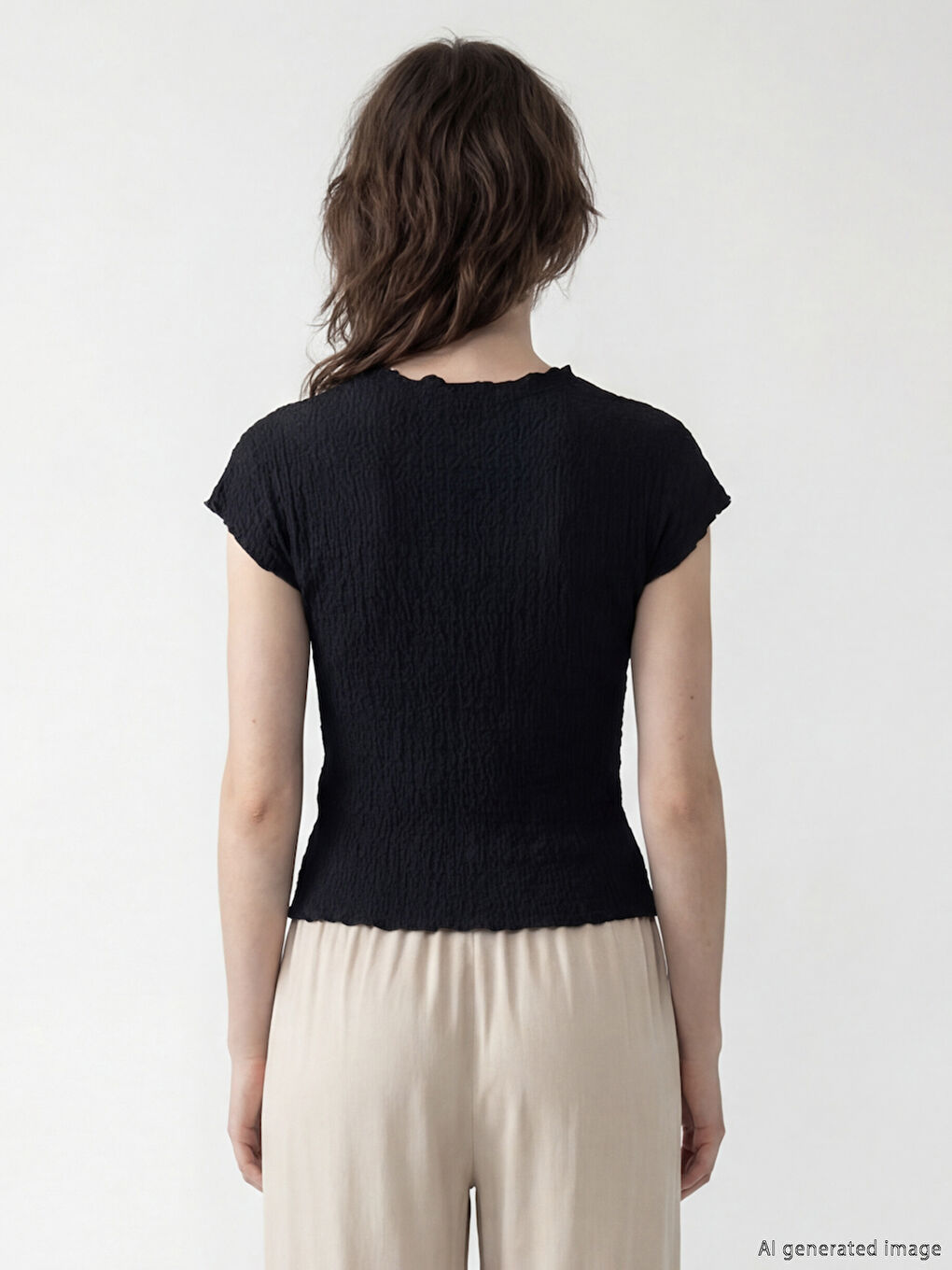 Siyah Bisiklet Yaka Fırfırlı Dokulu Bluz-2