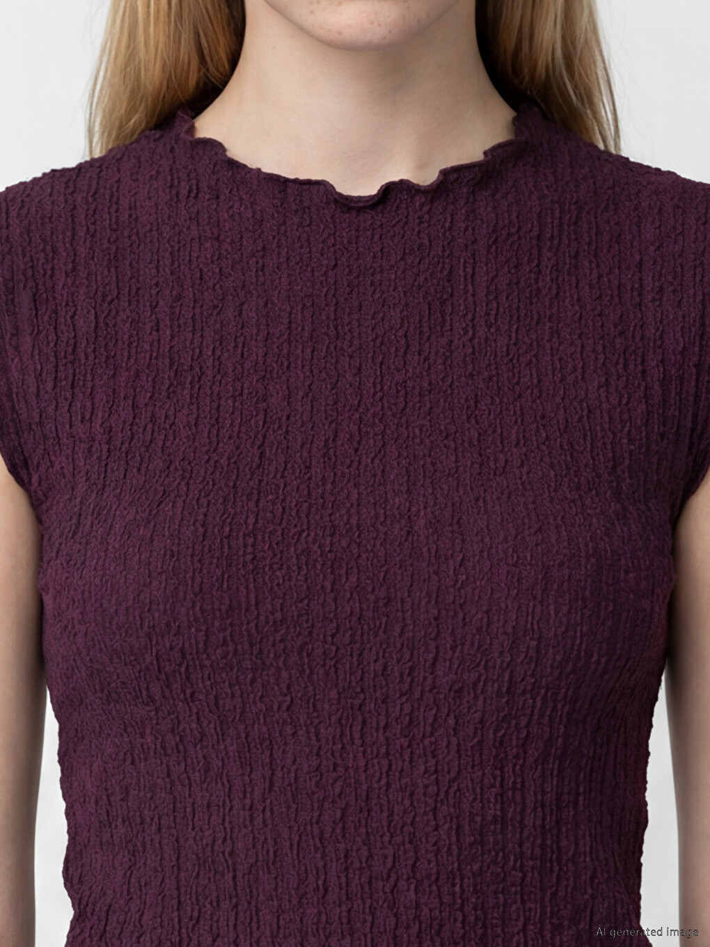 Bordo Bisiklet Yaka Fırfırlı Dokulu Bluz-2