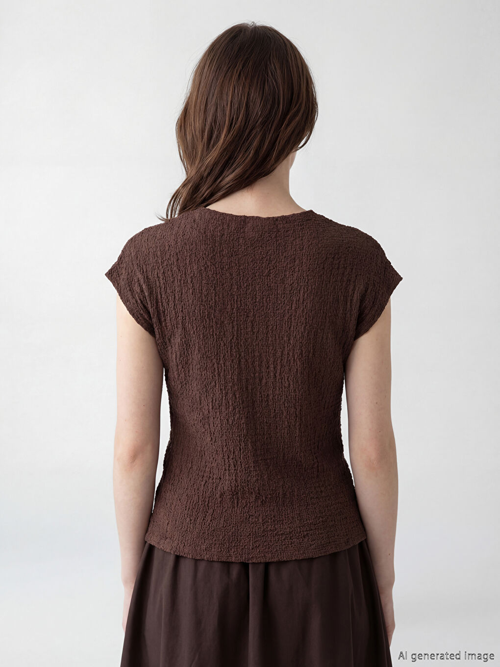 Kahverengi Bisiklet Yaka Fırfırlı Dokulu Bluz-3