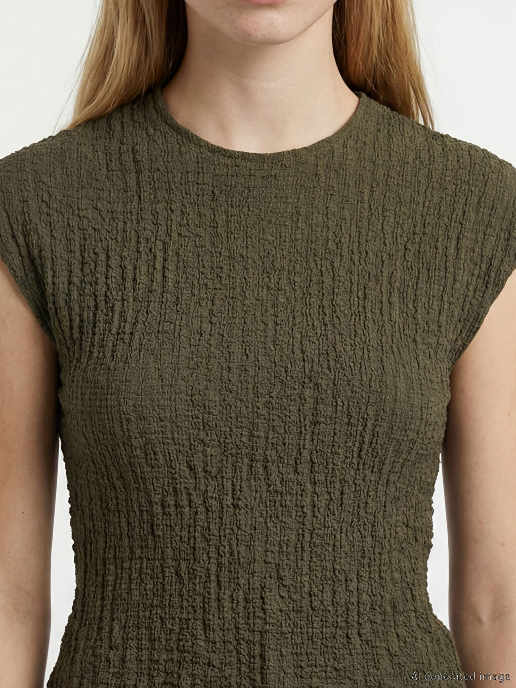 Crew Neck Ruffled Textured Blouse-2