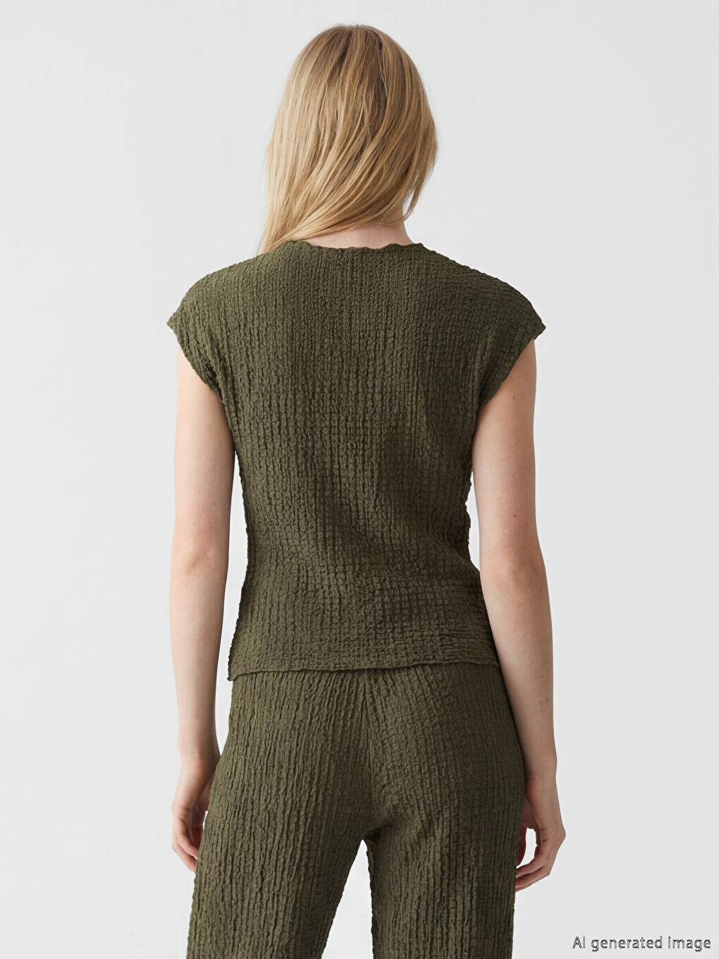 Crew Neck Ruffled Textured Blouse-3