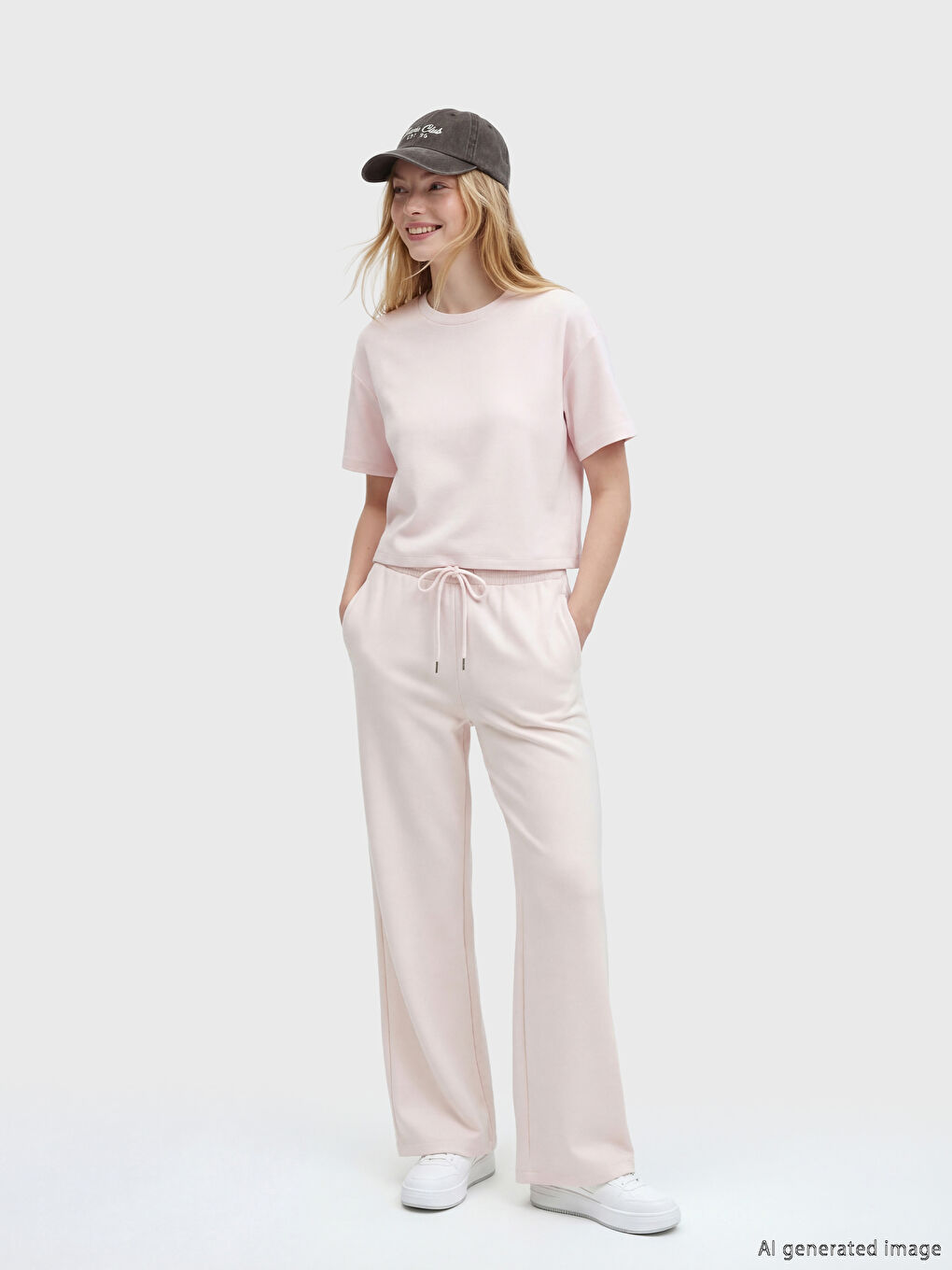 Pembe Beli Lastikli Soft Touch Kadın Eşofman Altı