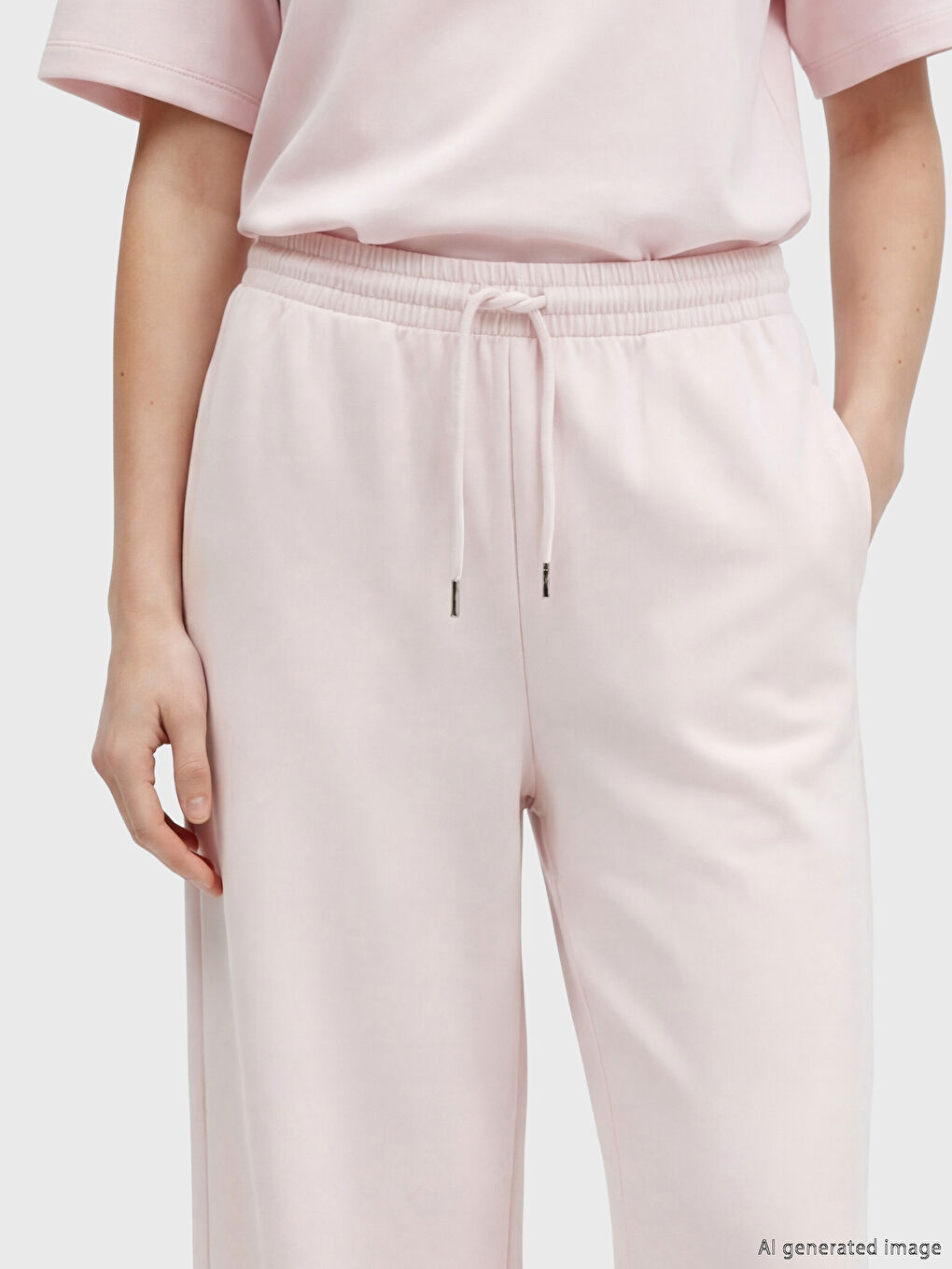 Pembe Beli Lastikli Soft Touch Kadın Eşofman Altı-2