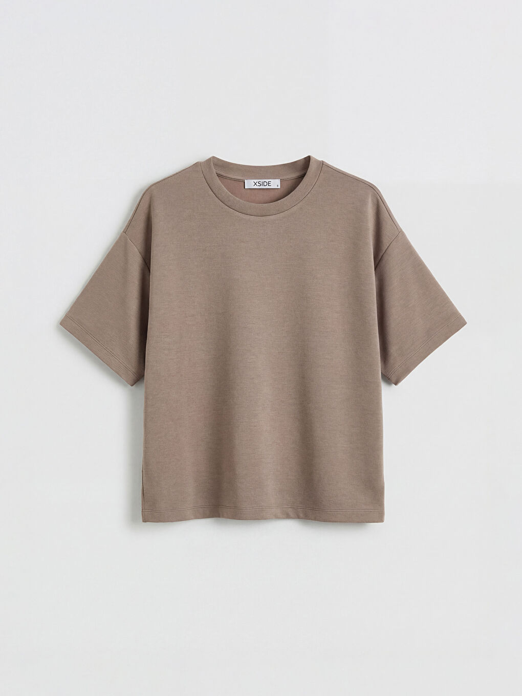 Kahverengi Bisiklet Yaka Soft Touch Kadın Tişört	