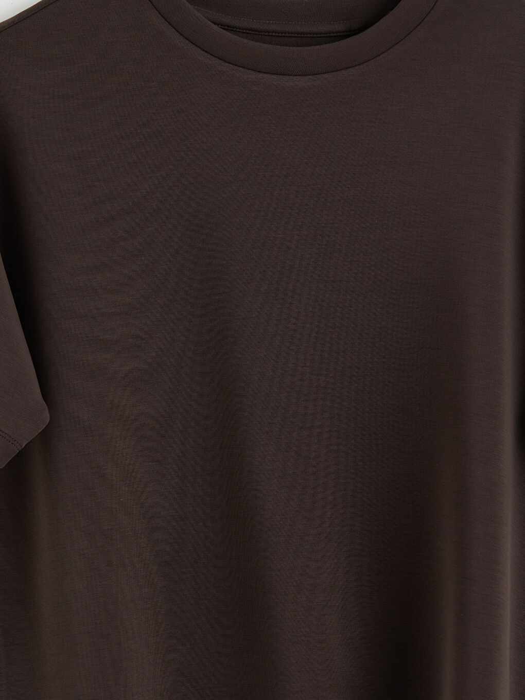 Kahverengi Bisiklet Yaka Soft Touch Kadın Tişört	-2