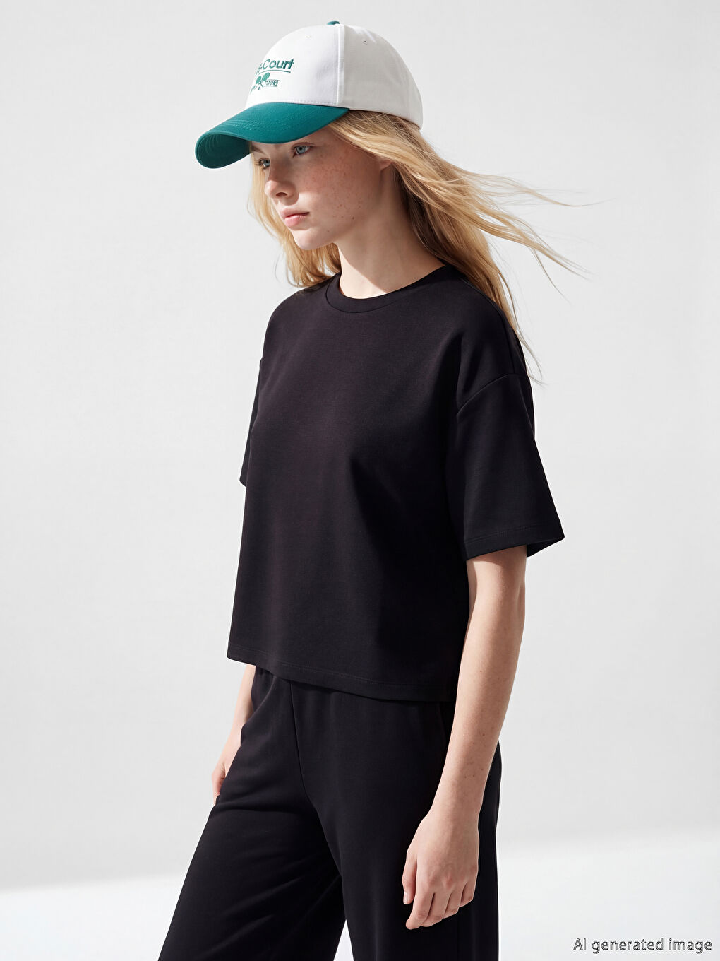 Siyah Bisiklet Yaka Soft Touch Kadın Tişört	